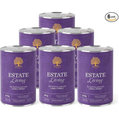 Essential Estate Living 6 x 400 g, Wet Food for Dogs with Lamb and Turkey, Grain-Free Dog Food with High Meat Content, According to the BOF Principle and Natural
