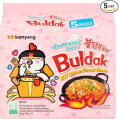 Samyang Buldak Carbonara - Fiery Creamy Instant Noodles with Spicy Carbonara Flavour, 140 g (Pack of 5) The Ultimate Treat for Lovers of Spicy Delights!