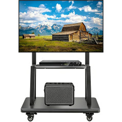 Hellsehen Mobile TV Stand,Rolling TVs Cart on Wheels Height Adjustable Heavy-Duty Floor Stand Base for 32-75 Inch LCD LED OLED Flat Panel Screens Smartboard Movable