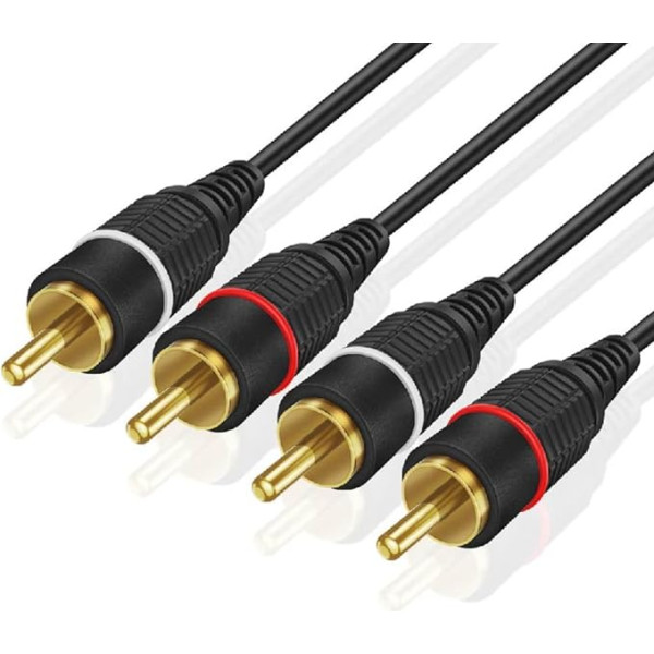 2RCA Stereo Audio Cable (15 Feet) - Dual RCA Plug M/M 2 Channel (Right and Left) Gold Plated Dual Shielded RCA to RCA Male Connectors Black