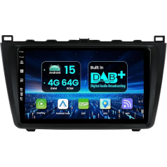 Car Radio Android 15 for Mazda 6 GH 2007-2012 Built-in DAB+ Carplay/Android Car/DSP -4G+64G - Camera + Mic - 9 Inch IPS 2 DIN Steering Wheel Control RDS WiFi BT DAB 360 Camera