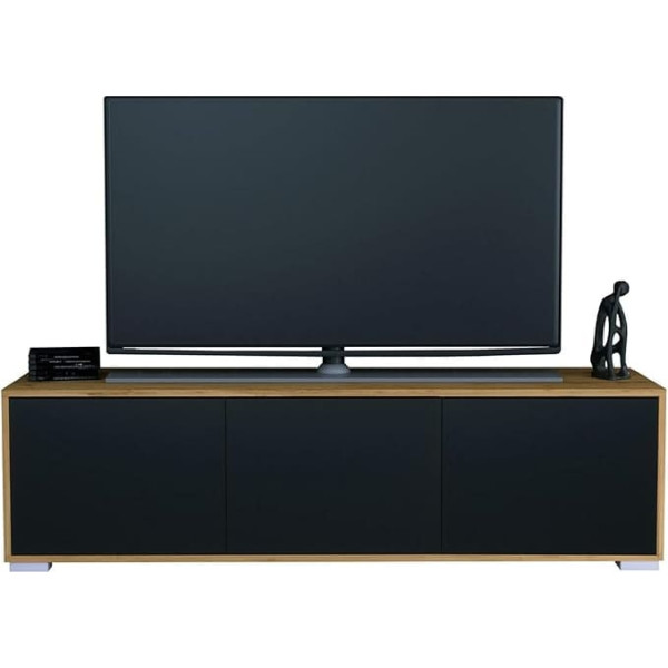 Elena TV Board, Lowboard with Push-to-Open, Made in Germany, Modern TV Cabinet for Living Room, Bedroom, Oak Evoke/Matte Black (152.5 x 43 x 37 cm)