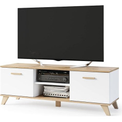 VBChome TV Cabinet 150 x 40 x 52 cm White Handles TV Shelf TV Table with 2 Doors Wood Multi-Purpose Cabinet for Hallway Bedroom Living Room Children's Room