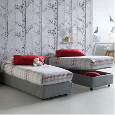 Talamo Italia - Valentina Single Bed with Fabric Cover, 100% Made in Italy, Front Opening + Mattress 90 x 200 cm, Grey
