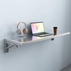 Wall Mounted Folding Table 304 Stainless Steel with Kitchen Shelf Ideal for Balcony, Bathroom or Laundry Room 180 x 40 cm