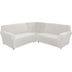 3-teiliges Stretch-Sofabezug-Set, Elastischer Schonbezug Aus Samt for L-förmigen Couchschutz(White)