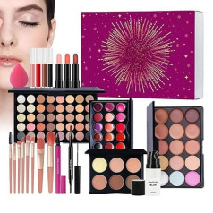 Make-up-Set, Lidschattenpalette, Lippenstift und Pinsel für das Gesicht, komplettes Set aus Lidschattenpalette, für Damen, Mädchen, Teenager, Anfänger, Geburtstags- und Weihnachtsgeschenk
