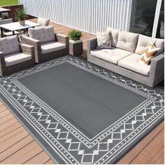 CAROMIO Waterproof Outdoor Rug 270 x 360 cm Outdoor Plastic Straw Rug for Camping, Motorhome, Indoor and Outdoor Porch, Patio, Garden, Balcony, Picnic, Grey/White