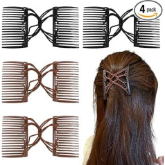 Pack of 4 Flexible Hair Clips, Elastic Hair Clips, Double Comb, Vintage Creative Hair Comb, Adjustable Hair Combs, Slides, Styling Accessories for Women with Thick, Curly or Thin Hair