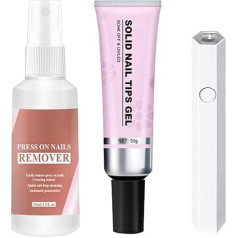 Solid Nail Gel Glue, Soft Gel Nail Tips Glue | Nail Extension Glue, Durable Solid Rhinestone Glue with Remover and Curing Lamp for Acrylic Nail Extension