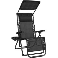 Yaheetech Foldable Sun Lounger Portable with Sun Protection, Headrest and Drink Holder, Deck Chair with Adjustable Backrest for Garden, Pool & Beach, Dark Grey (1, Black)