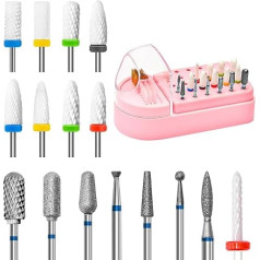 CGBE Pack of 16 Nail Drill Bits: 3/32 Inch Nail Cutter Attachments - Professional Cutter Bits with 30 Holes Nail Drill Holder for Manicure Pedicure - Remove Gel Acrylic Cuticles