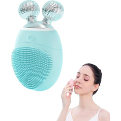 Lymphatic Drainage Massager & Silicone Facial Cleanser, 2-in-1 Facial Roller and Facial Cleansing Brush, 5 Speed Levels, 360° Rotation Vibration Massage for Facial Tightening and Tightening