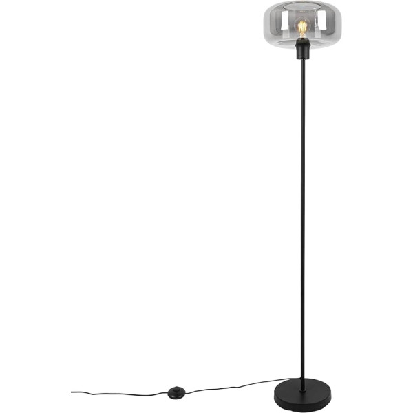 Qazqa - Art Deco Art Deco Floor Lamp Black with Smoked Glass - Bizle I Living Room I Bedroom - Round - LED Suitable E27