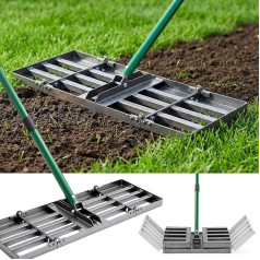 76 x 25cm Lawn Leveling Rake, Heavy Duty Lawn Leveler with 85-195cm Adjustable Handle, Foldable Floor Leveling Loud for Soil, Sand, Gravel Ergonomic Design for Lawn, Golf Courses and