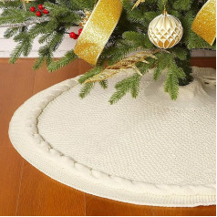 Sattiyrch Knitted Christmas Tree Skirt Luxury Cable Knit Thick Rustic Christmas Tree Decoration (Cream, 36