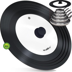 Walfos Universal Lid Fits Most Pots, Pans and Frying Pans Fits All Sizes 30cm, 28cm, 26cm, 24cm, 20cm, 16cm Diameter, Tempered Glass with Heat Resistant Silicone Rim