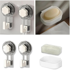 Set: Bohrfreie Seifenschale mit Ablauf + Extra Stark Saugnapf-Handtuchhaken