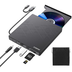 6 in 1 External CD DVD Drive, External DVD Burner USB 3.0 Type C CD/DVD ROM +/-RW Drive with USB Port, External CD Drive for Laptop Desktop Mac OS Win11/10/8/7/XP Linux Vista