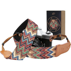 Padwa Lifestyle Camera Strap - 2 Inch Cowhide Head Camera Strap for Photographers, Vintage Jacquard Embroidery Woven Cotton Adjustable Shoulder Neck Strap for Cameras, Binoculars - Ethnic Wave