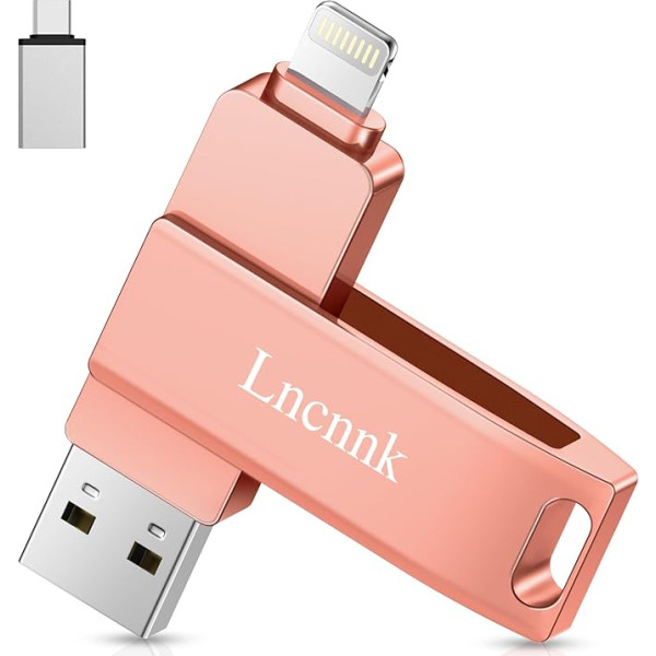 USB Stick 256GB for Phone MFi Certified USB 3.0 Lightning Photo Stick 3 in 1 Flash Drive External USB C Backup for iOS/i Pad/Android/PC Pink