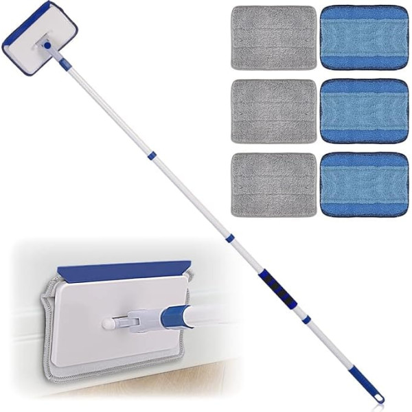 Qaestfy Wall Cleaner Tile Cleaner Device Tile Mop with 152 cm Aluminium Long Handle Bathroom Cleaner Mop Window Cleaner with Telescopic Handle 6 Reusable Pads