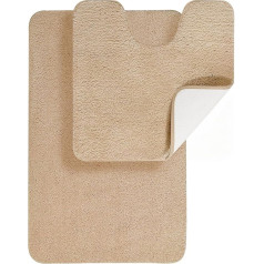 Bath Mat Set 2-Piece Non-Slip & Washable, Luxury Thick Microfibre Bathroom Rug, 50 x 80 cm Bath Mat & 50 x 50 cm Toilet Mat, Camel