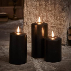 Lights4fun Set of 3 Black TruGlow® Candles Black LED Candles with Timer Indoor Halloween Decoration Table Decoration Halloween