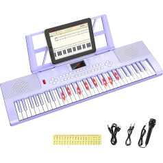 Shayson Kids Keyboard with Luminous Keys, Portable Electronic Digital Piano with 61 Keys, Educational Music Toy for Beginners with Music Stand and Microphone (Purple)