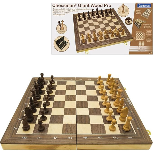 Lexibook, Chessman Giant Wood Pro - Folding Wooden Chessboard with Magnetic Figures, CGM1000LXB