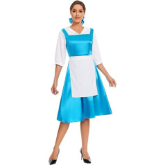 ICEYOU Belle Costume Adult Women Cosplay Dress Maid Blue Dress Halloween Party Prom Dress with Hair Bow