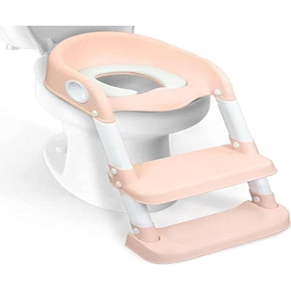 Mobiclinic Kids, Children's Toilet Seat, Model Lala, European Brand, with Stairs, Toilet Seat, for 1-8 Years, Pink and White