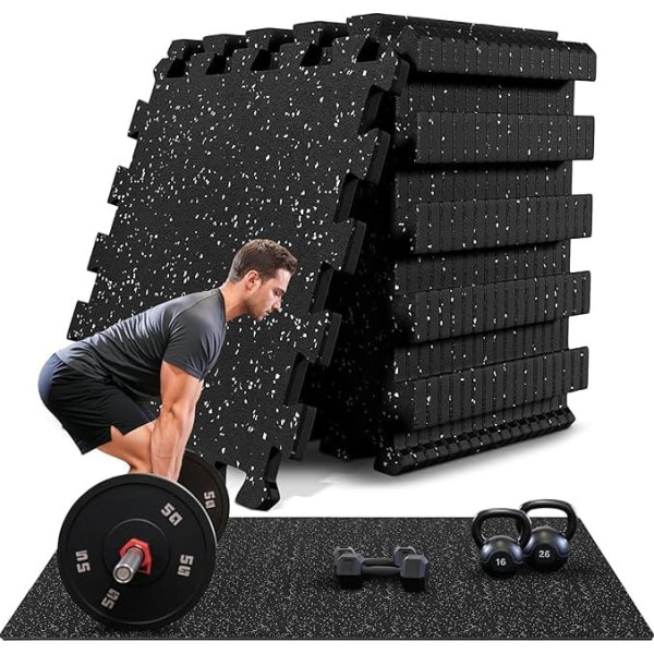 bemaxx Bodenschutzmatte Fitness – 18 Eva/Gummi-Matten im Set: Gym Fitnessgeräte Sportmatte Puzzlematte Laufbandmatte Fitnessmatte Unterlegmatte Sportgeräte Trainingsmatte Bodenmatte Gymnastikmatte