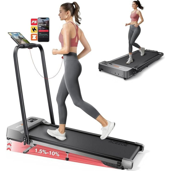 6-in-1 Treadmill for Home, Foldable, Walking Pad with Incline 10% in 3 Levels and Handle, Treadmill for Home/Office with LED Display, Maximum Load 135 kg, Remote Control and App, No Installation