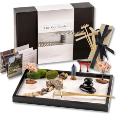 Zen Garden Set 11 x 8 Inch Premium Japanese Sand Miniature Gift Set for Home & Office, Stones Garden, 6 Tools, 12 Functions, Sand. Zen Meditation Decoration and Japan Decoration