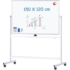 maxtek Magnetic Whiteboard with Stand, 150 x 120 cm Double Sided Large Whiteboard Aluminium Frame for Office, Home, School