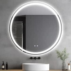 Clevich Round Bathroom Mirror with Lighting, Round Mirror with Lighting, Bathroom Wall Mirror, 3 Light Colours, Dimmable, Bathroom Mirror with Touch Switch and Anti-Fogging, 3000K-6500K (80 cm)