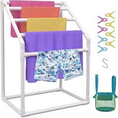 VEVOR Towel Rail with 5 Towel Rails Freestanding Spa Swimming Pool Towel Holder 94 x 60 x 127 cm White Load Capacity 25 kg PVC Towel Rack with 8 Towel Clips & 1 Hook
