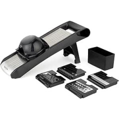 Salter Expert Chef's Mandolin - 4 Interchangeable Blades, Stainless Steel, 35 x 12 x 8.3 cm, Easy to Use Dial Adjustable Thickness, Grater/Cutting/Julienne, Foldable, Finger Guard, Black