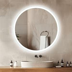 Venti 60 cm Bathroom Mirror with Lighting, Bathroom Mirror with Lighting, LED Bathroom Mirror, Round Wall Mirror with Natural White LED Front Light, Bathroom Mirror with Light Bathroom Mirror with