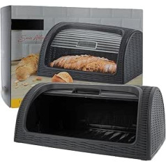Plastic Bread Bin Storage for Baked Goods, 41 x 26 x 18 cm, Stylish Bread Box, Store Bread Fresh, Grey Anthracite