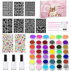 Set für Körper- und Gesichts-Make-up | Farbpalette auf Wasserbasis mit Zubehör, Pinsel, Schablonen, Handwerk, Make-up, für Geburtstag, Halloween, Partys, Pool, Cosplay, Feiern