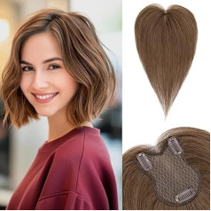 Hair Toppers for Women Human Hair Double Layer Hand Stitched 360° 3D Coverage Lightweight Natural for Thinning Hairpiece Breathable 11 Inch Dark Brown 21g