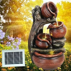 Solar Fountain Garden Fountain Decorative Fountain Indoor Fountain with LED Light Waterfall Water Feature for Garden, Garden Pond, Patio, Balcony