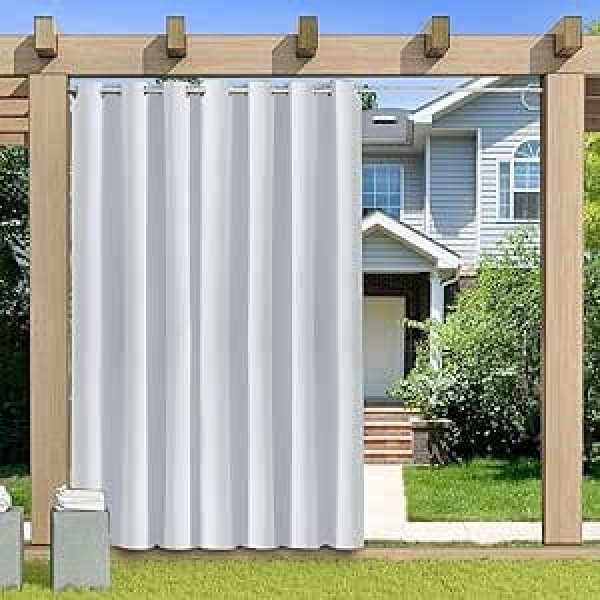 Outdoor Curtain Weatherproof, Waterproof with Eyelets Privacy Screen Sun Protection Outdoor Curtains Curtain / Curtains for Balcony, Patio, Pergola, Garden Arbour, Silver Grey, 1 Piece (W x H)