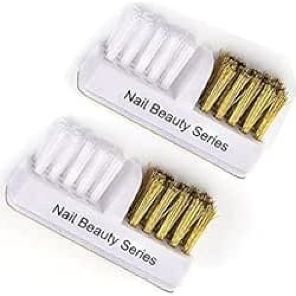 2 x Nail Art Cleaning Brushes 2 in 1 Copper and Soft Brush Nail Art Tools for Nail Salon or Home Use (White)