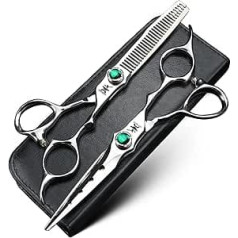 Emerald Hair Scissors, 6 Inch Professional Hairdressing Scissors and Thinning Scissors, Japan 440C Steel Scissors, Suitable for Hairdressers and Families (Pack of 2)