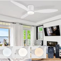 Ceiling Fan with Lighting and Remote Control, Quiet LED Ceiling Light with Fan, Dimmable, 6-Speed Ceiling Fan with Light Timer, Reversible DC Motors, Bedroom, Living Room, White
