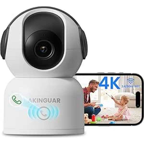 4K UHD Indoor Surveillance Camera, 2.4/5 GHz WiFi 360° PT Indoor Camera, AI Detection & Tracking, Two-Way Audio, Car Tracking, One Touch Call, Night Vision, for Kids/Elderly/Pets