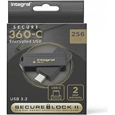 Integral Secure 360-C 256GB Software Encrypted USB Flash Drive - USB-C Port - 256-bit AES Encryption - Compatible with Mac, MacBook, PC, Laptop